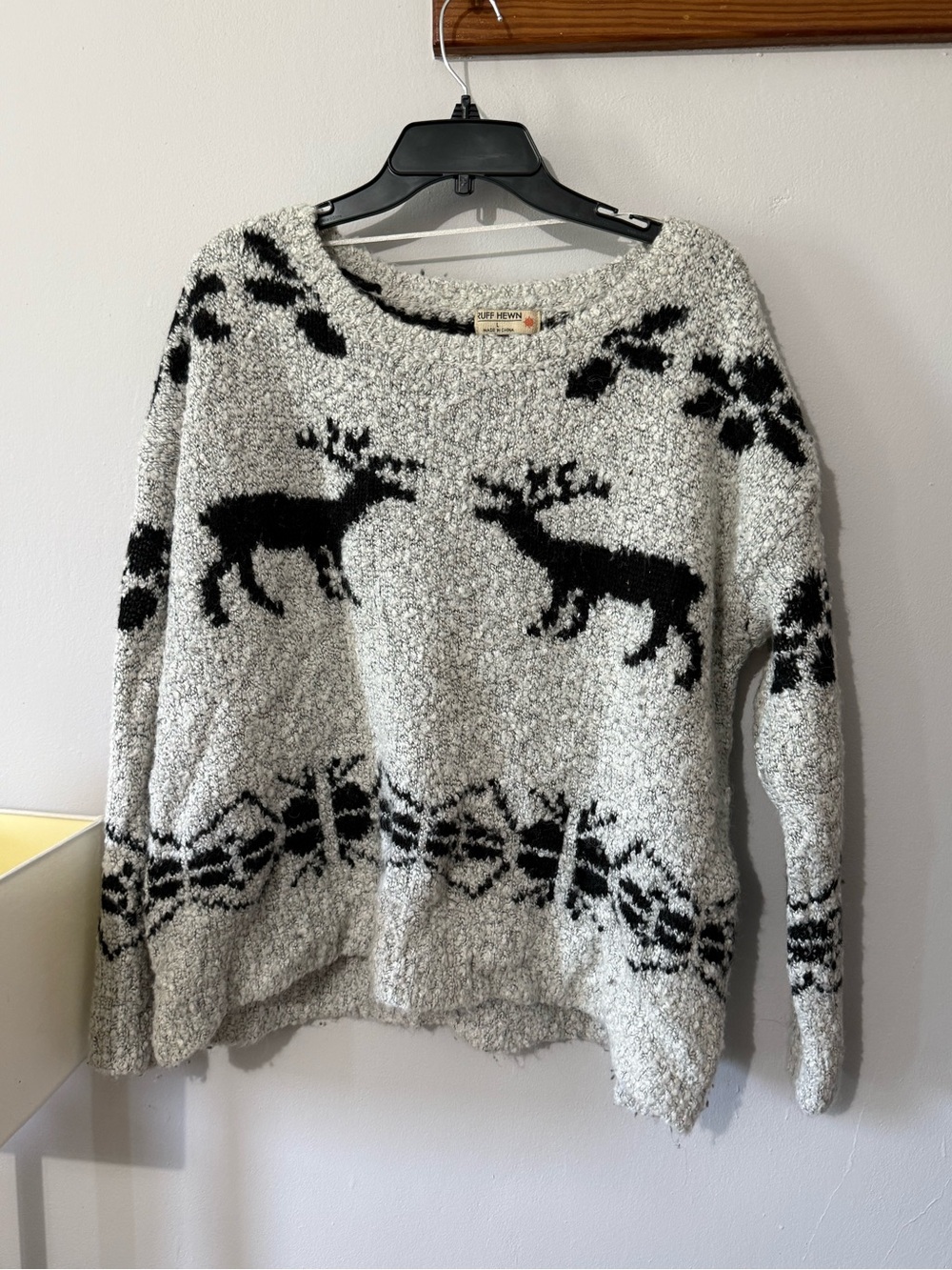 Ruff Hewn Black & White Reindeer Knit Sweater - Large